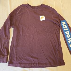 Nike The Nike Tee Long Sleeve Shirt Men XL Maroon Just Do It
